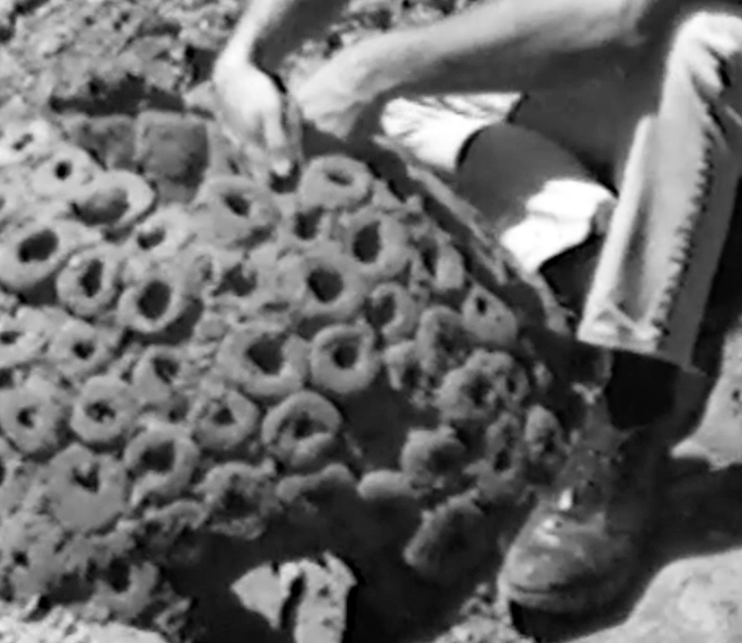 Still from kiln-building footage at the 1971 Colorado Craft-In.